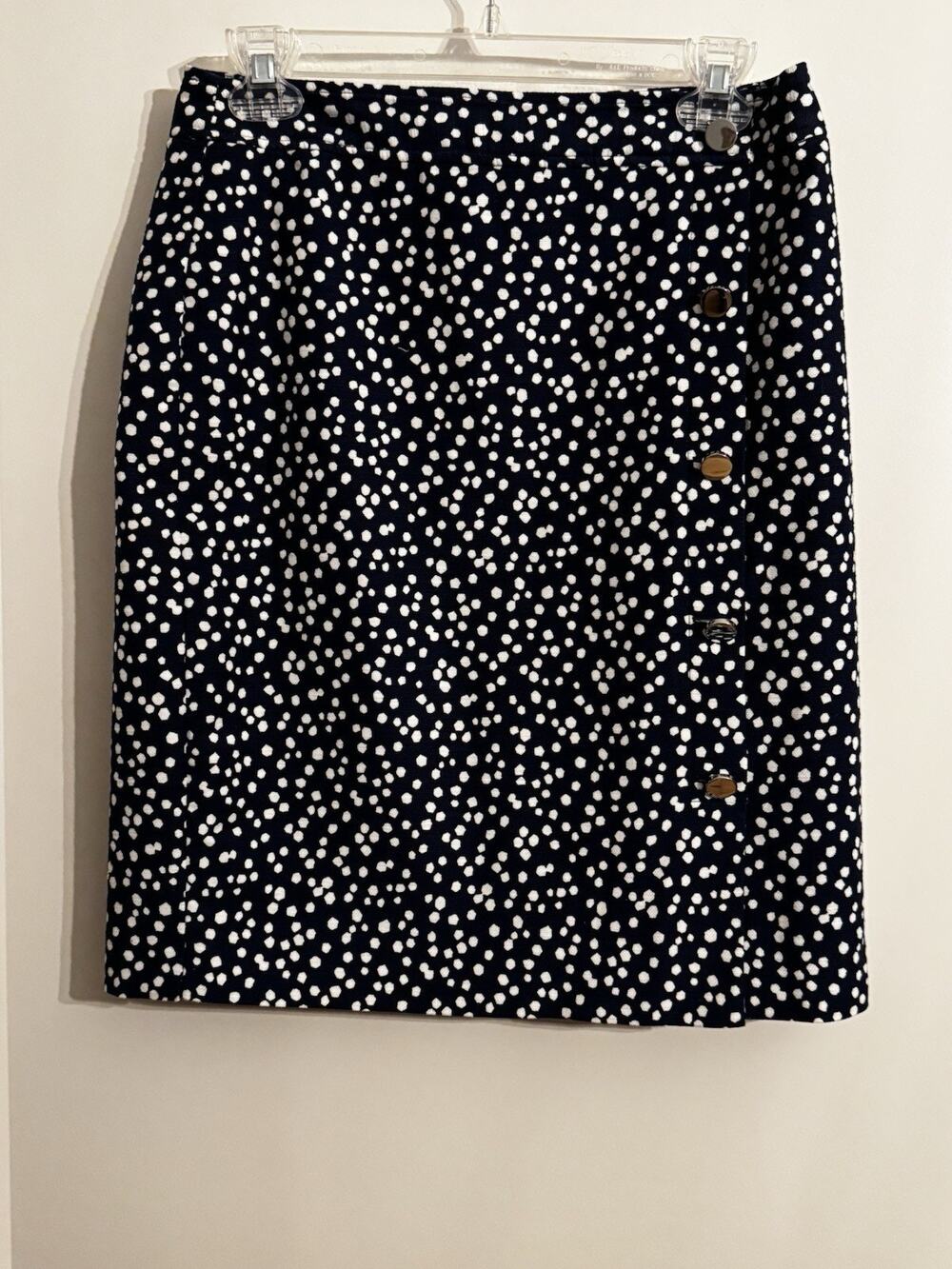 Talbots Blue and White Polka Dot Button Front Pencil Skirt Sz 12P Office Preppy